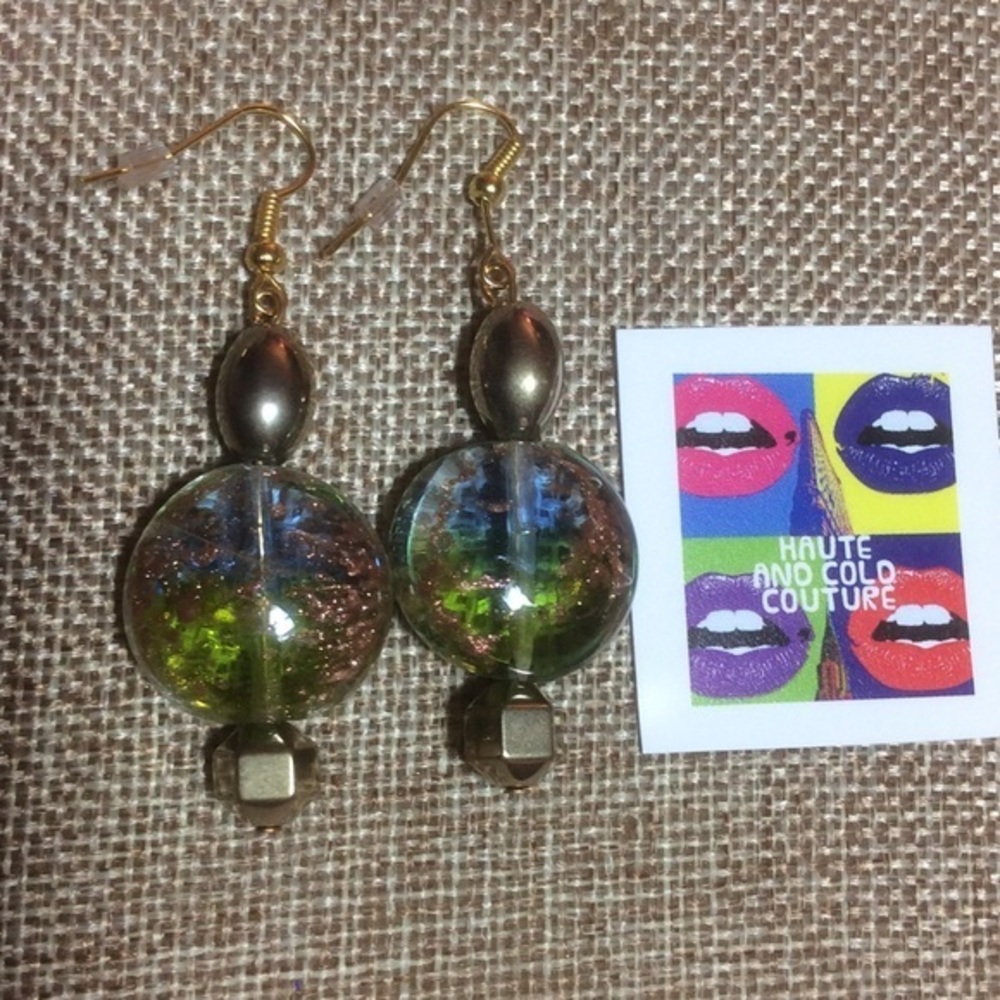 NEW Handmade Earring Green Blue Hematite Glass